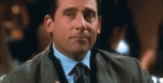 Michael Scott smiles and winks while raising a drink.
