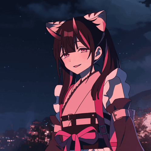 a drawing of a girl with cat ears and horns