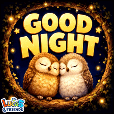 a lucas and friends advertisement with two owls kissing
