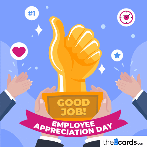 a poster for employee appreciation day shows a hand giving a thumbs up