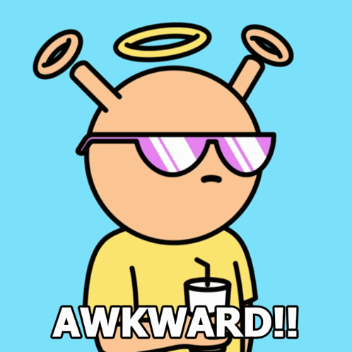 a cartoon character is wearing sunglasses and has the word awkward on the bottom right