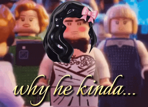 why he kinda is written on a picture of a lego figure