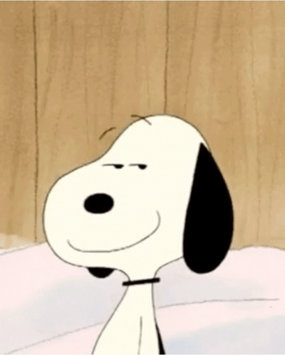 Snoopy smirks in a vintage Peanuts cartoon frame.