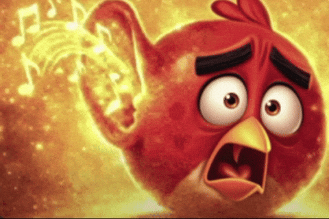 an angry bird with a surprised look on his face