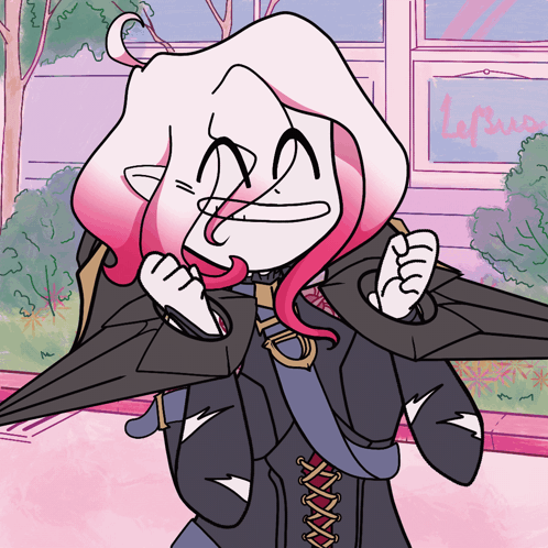 a cartoon drawing of a girl holding an umbrella in front of a window that says ' lopez ' on it