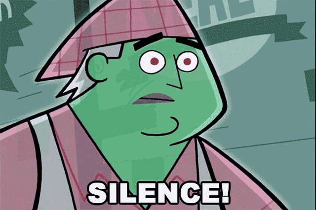 a cartoon character with a purple background and the word silence