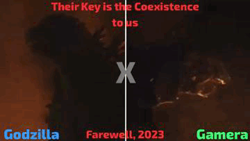 a picture of two monsters fighting each other with the words `` their key is the coexistence to us '' .