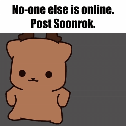 a cartoon bear with antlers and the words " no one else is online post soonrok "
