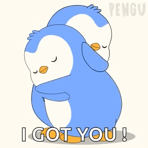 a couple of penguins hugging each other with the words " i got you " on the bottom