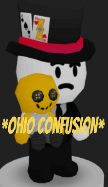 a cartoon character wearing a top hat and holding a stuffed animal with the words " ohio confusion " above him
