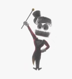 a cartoon character is jumping in the air while holding a cane .