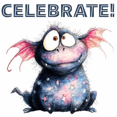 an illustration of a monster with the words celebrate on the bottom