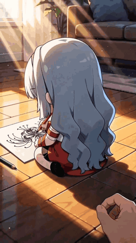 a person is drawing a picture of a girl on a piece of paper