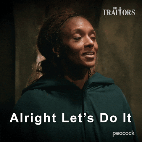 a peacock ad for the traitors shows a woman in a blue cape