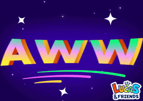 Colorful block letters spell “AWWW” against a starry purple background.