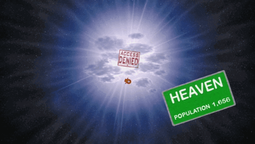 a green sign that says heaven population 1,666 on it