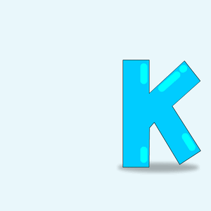 A large glossy blue letter K stands on a pale background.