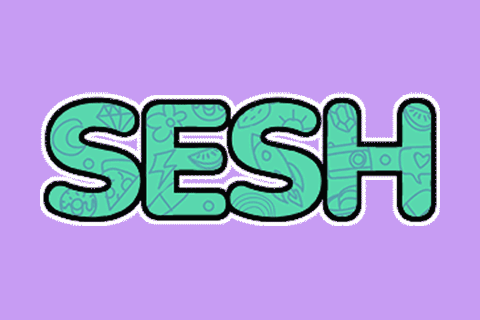 a purple background with the word sesh in green