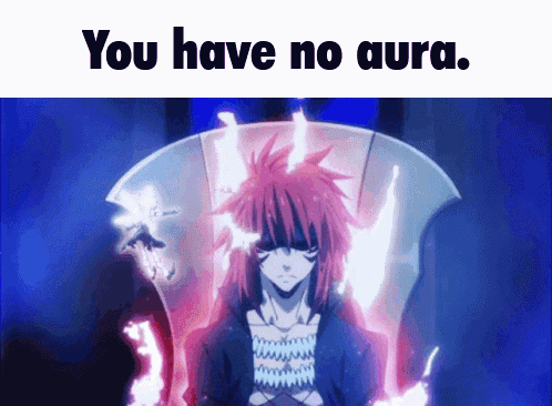 a cartoon character with red hair and the words " you have no aura "
