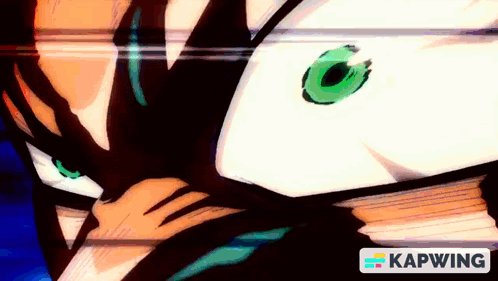 a close up of a person 's face with a green eye and the word kapwing in the corner