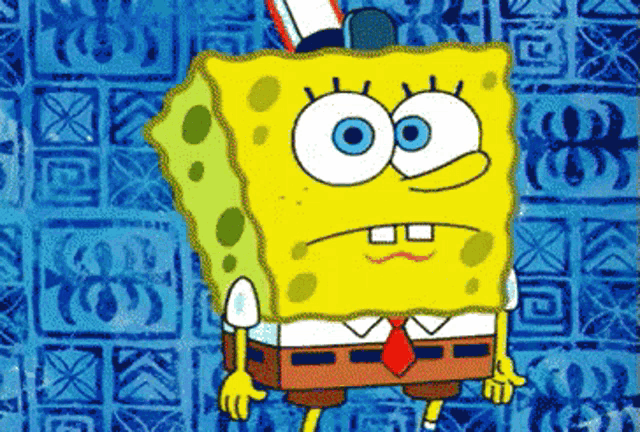 SpongeBob SquarePants stares forward looking confused.