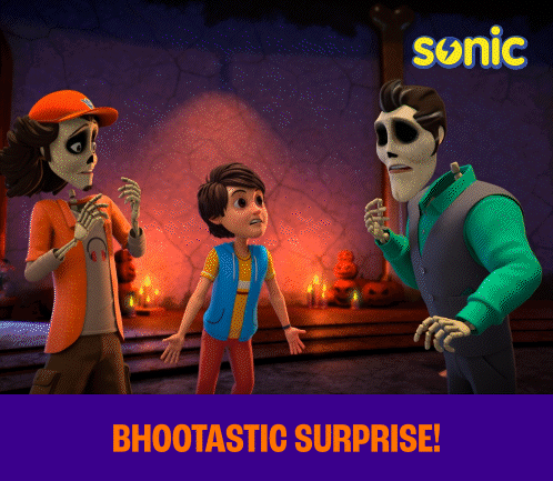 a poster for sonic the hedgehog with a skeleton and a parrot