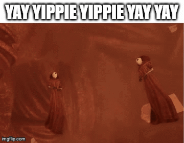 a picture of two people with the words yay yippie yippie yay yay on it