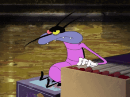 Joey from Oggy and the Cockroaches impatiently taps at a piano.