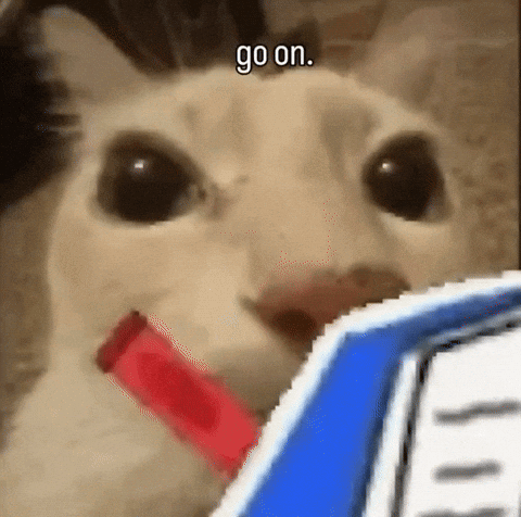 a pixel art of a cat brushing its teeth with a toothbrush and saying `` go on '' .
