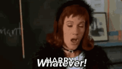 Red-haired woman emphatically says “Whatever!”