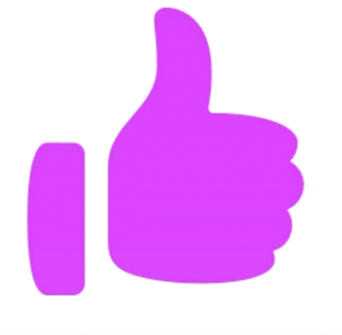 A large purple thumbs-up icon appears on a white background.