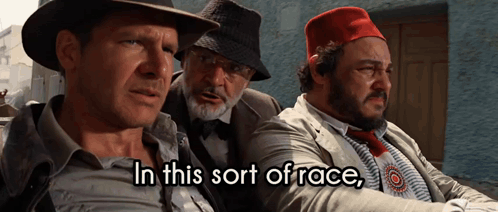 three men are sitting next to each other with the words in this sort of race