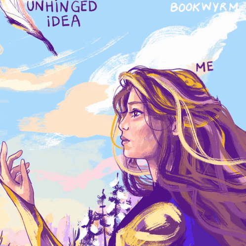 a painting of a woman with the words " unhinged idea " written on it