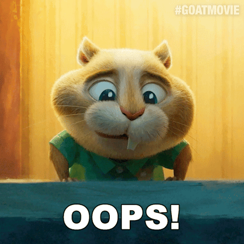 An animated cat-like character peeks over a counter with the caption “OOPS!”