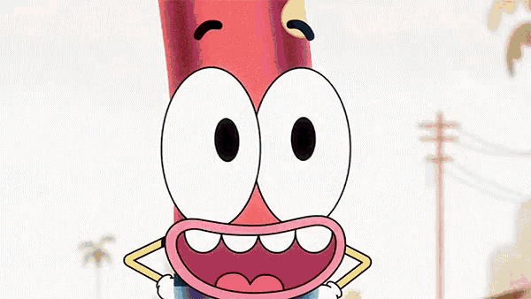 a cartoon character holding a bottle of water