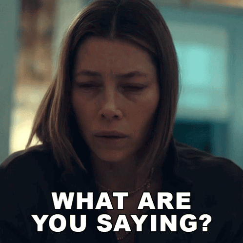 a woman with her eyes closed and the words what are you saying behind her