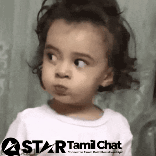 A toddler looks sideways with a skeptical expression.