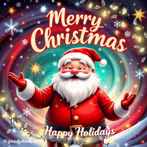 a christmas card with santa and the words merry christmas