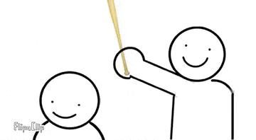 A simple stick figure reaches toward another stick figure with a captioned “Duh” reaction.
