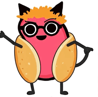 a cartoon drawing of a hot dog wearing sunglasses and a flower crown