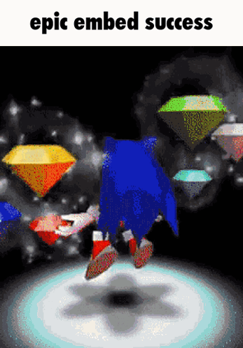 sonic the hedgehog is surrounded by diamonds and says epic embed success on the bottom
