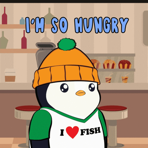 a cartoon penguin wearing a hat and a shirt that says i love fish