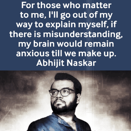 a man with glasses and a quote by abhijit naskar on the bottom