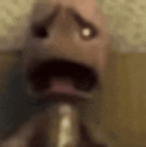 A blurry close-up of a distressed dog with its mouth open.