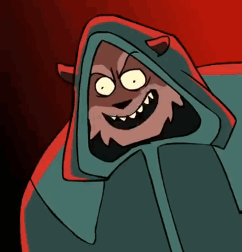 a cartoon drawing of a wolf wearing a hood and smiling