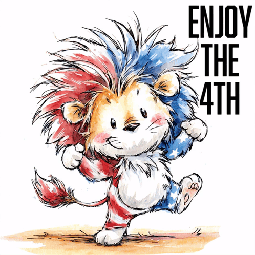 a drawing of a lion with the words enjoy the 4th on the bottom