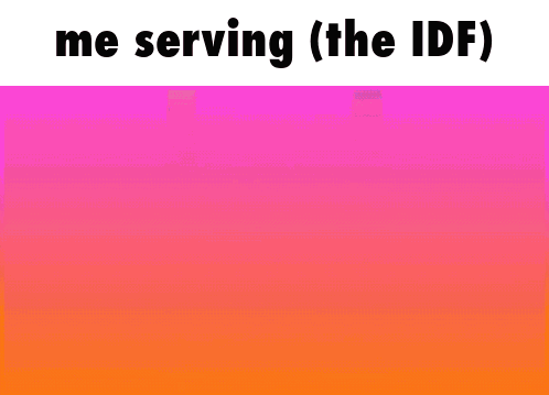 a woman in a white dress is dancing with the words me serving ( the idf ) above her