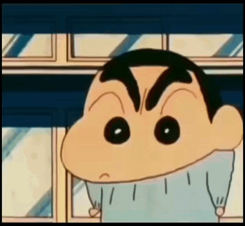 Shin-chan turns his head with an annoyed look.