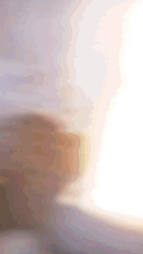a blurred image of a person standing in front of a window with the sun shining through it