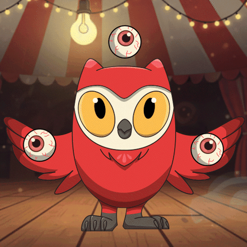 a cartoon owl with three eyes on its wings
